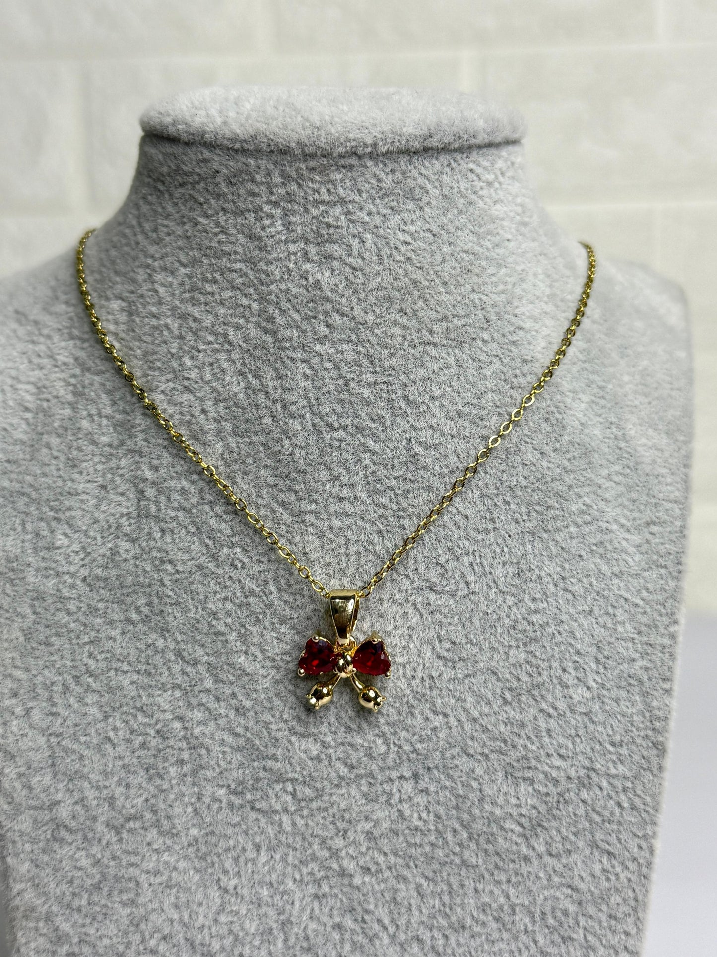 Red Heart Bow Necklace