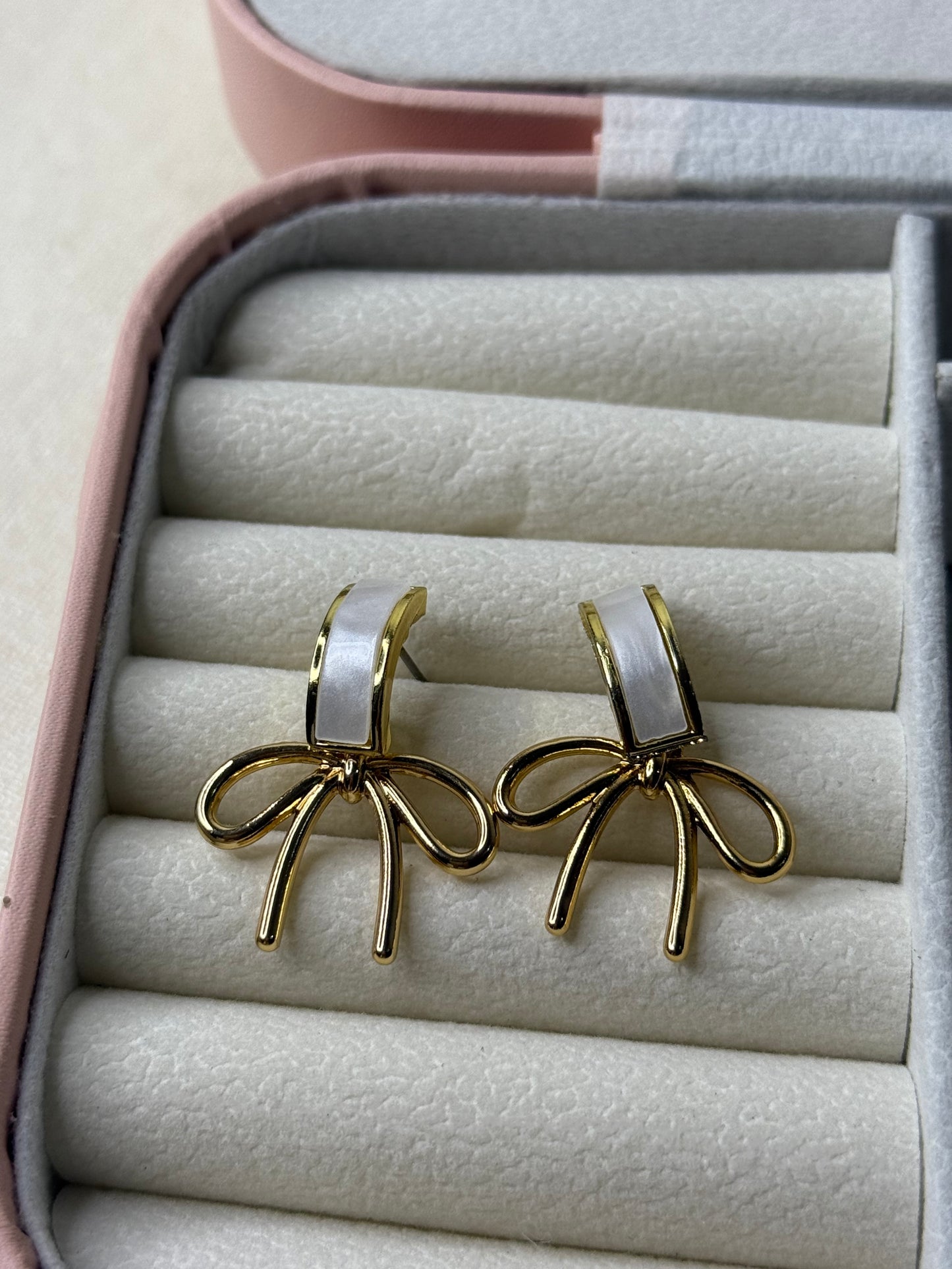 Glided Bow & Pearl Earrings
