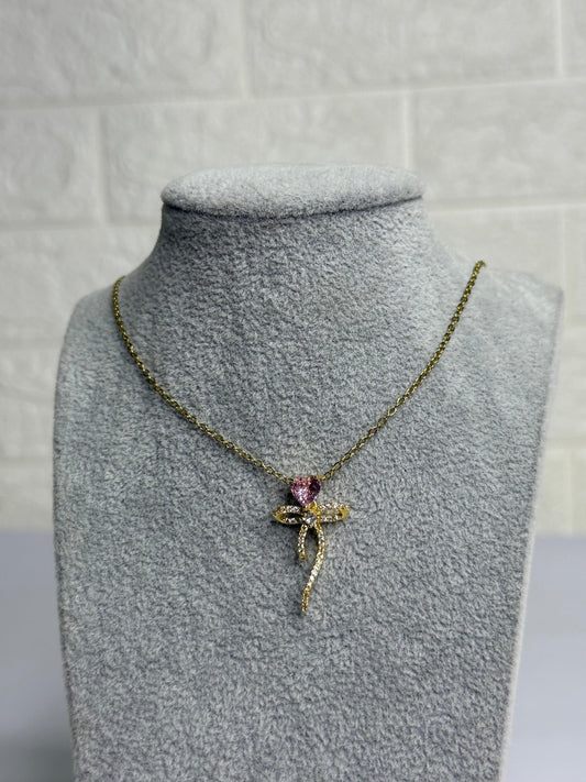 Bow With Heart Necklace