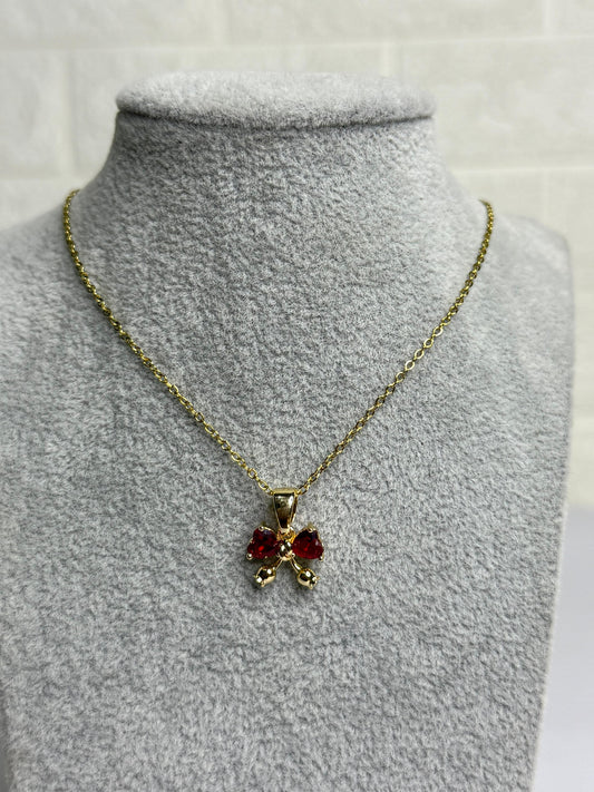 Red Heart Bow Necklace