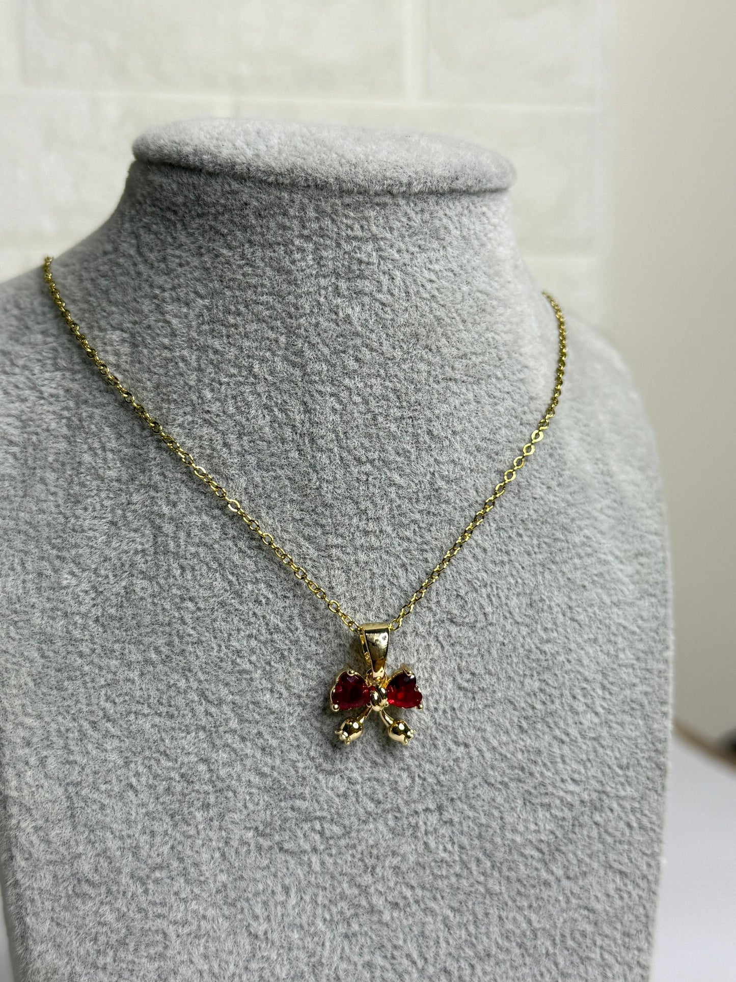 Red Heart Bow Necklace