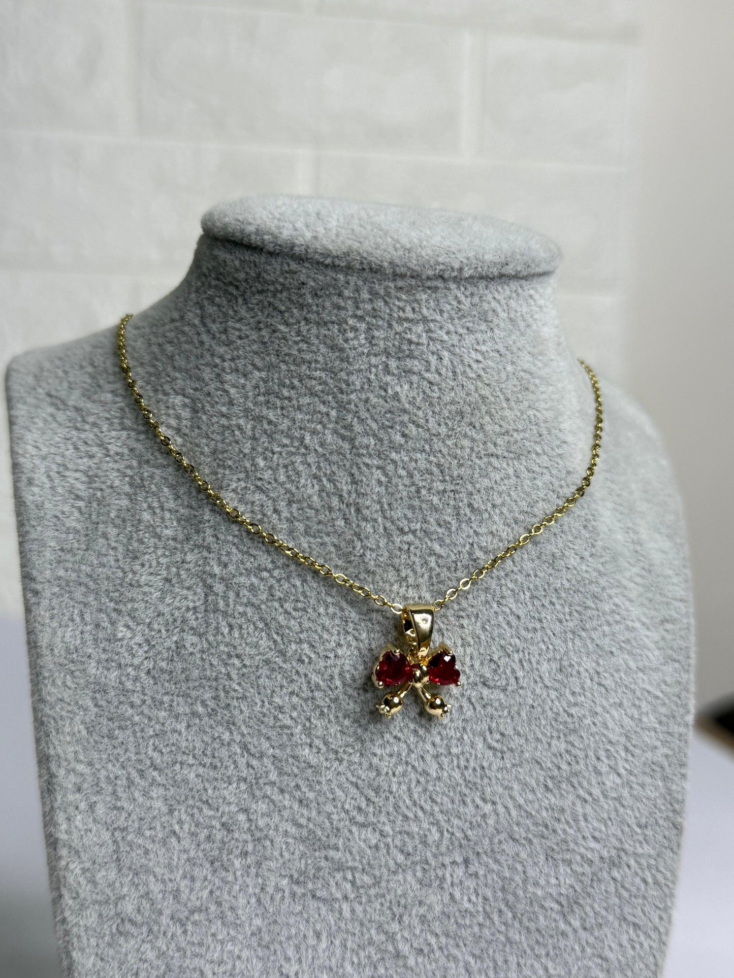 Red Heart Bow Necklace