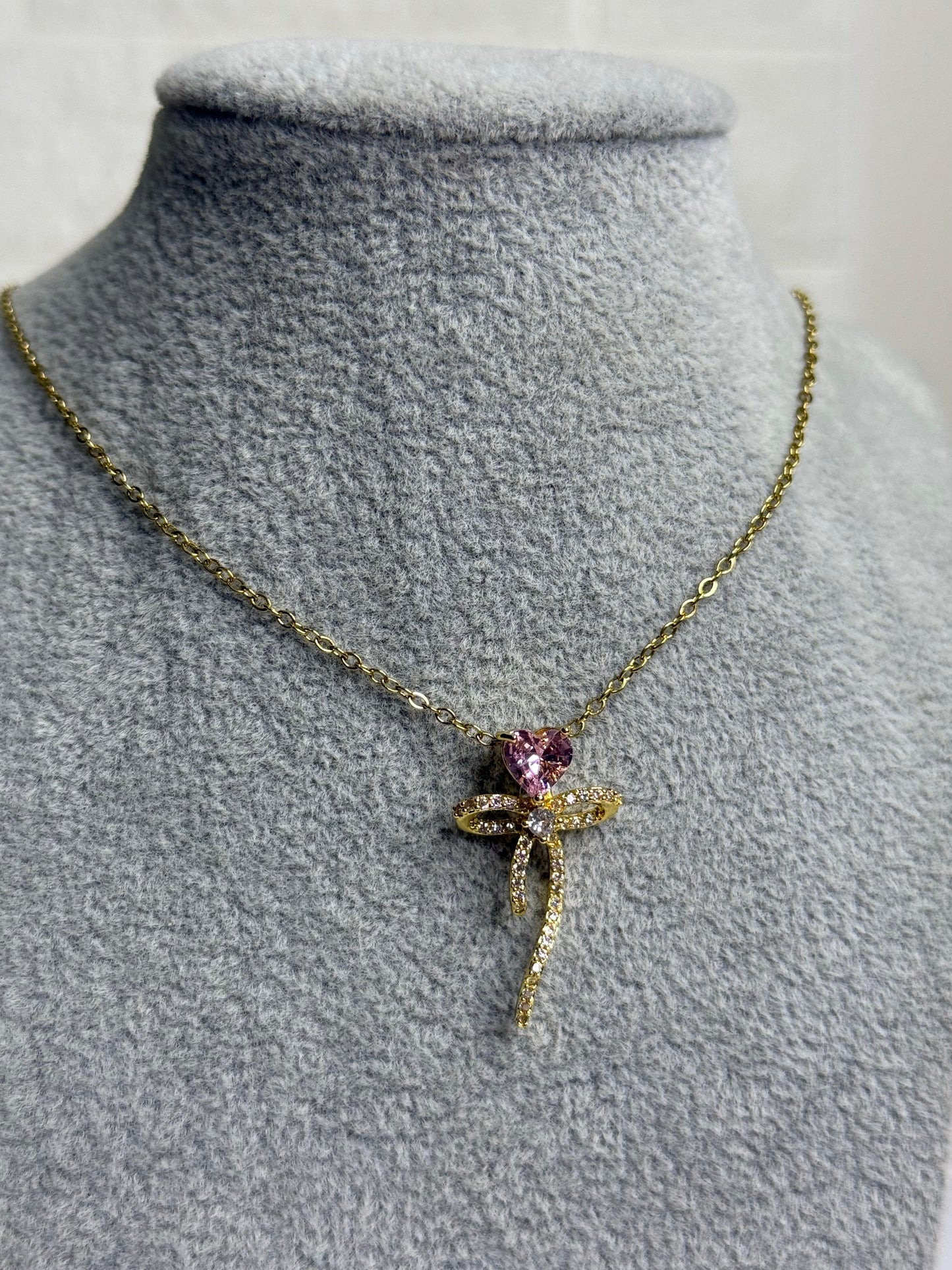 Bow With Heart Necklace